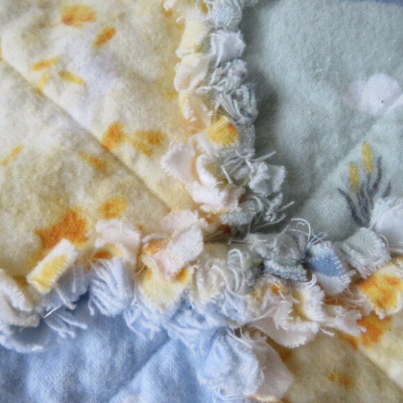 Flannel Rag Quilt With Batting 42 x 42 Blue and Yellow With Ducks - Picture 6 of 12